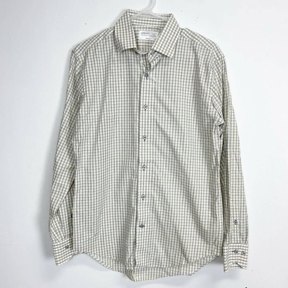 NEW Lorenzo Uomo Shirt Mens 15 32 33 Gray Yellow Button Up Trim Fit NWOT